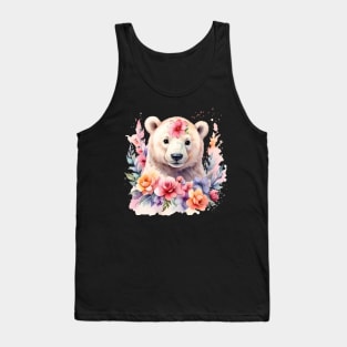 A polar bear decorated with beautiful watercolor flowers Tank Top